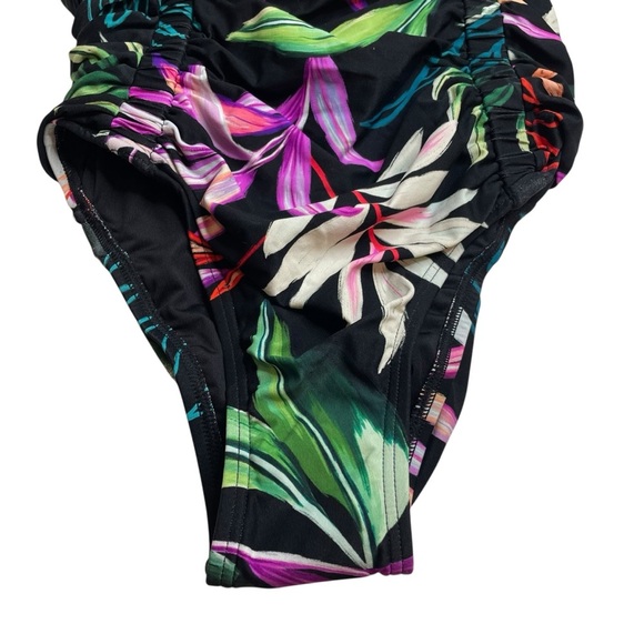 Carmen Marc Valvo Ruched One Piece Swimsuit Organic Bloom Black Floral 4 New - Picture 5 of 7